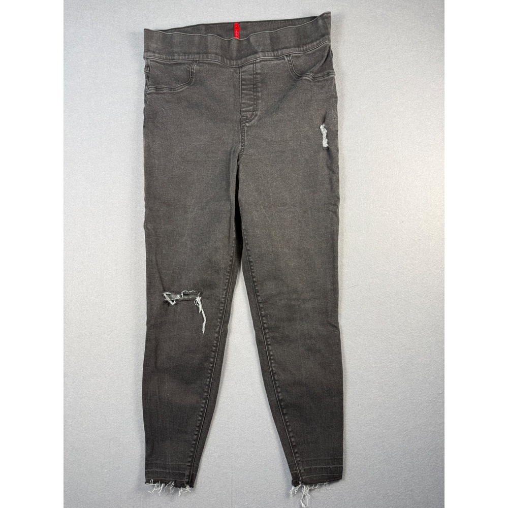 Spanx Jean-ish Leggings Womens 1X Distressed Frayed Hem Washed Black Grey Skinny